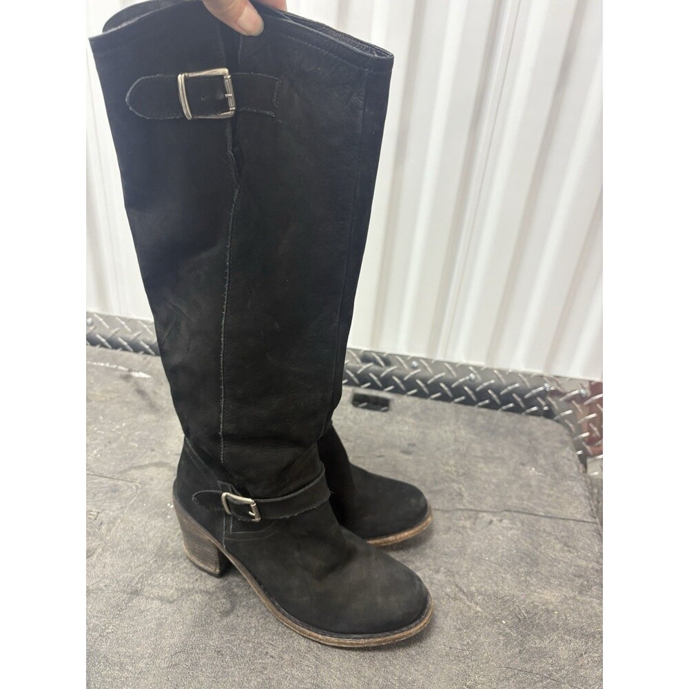 Steve Madden Black Suede/Leather Riding Boots 8 Knee High Buckle